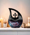 10-inch Mystical Nebula Mouse urn with Cross Drop design