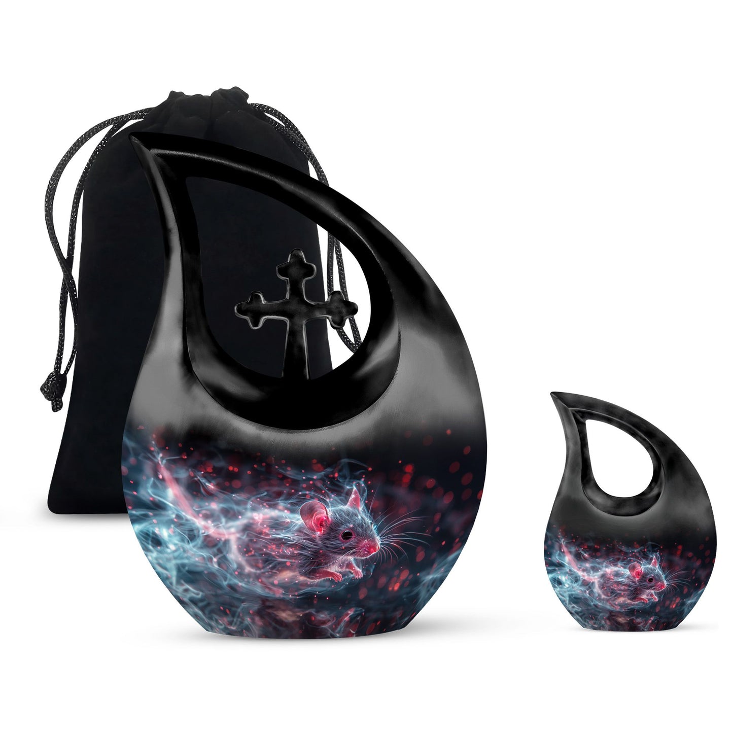 10-inch Mystical Nebula Mouse urn with Cross Drop design