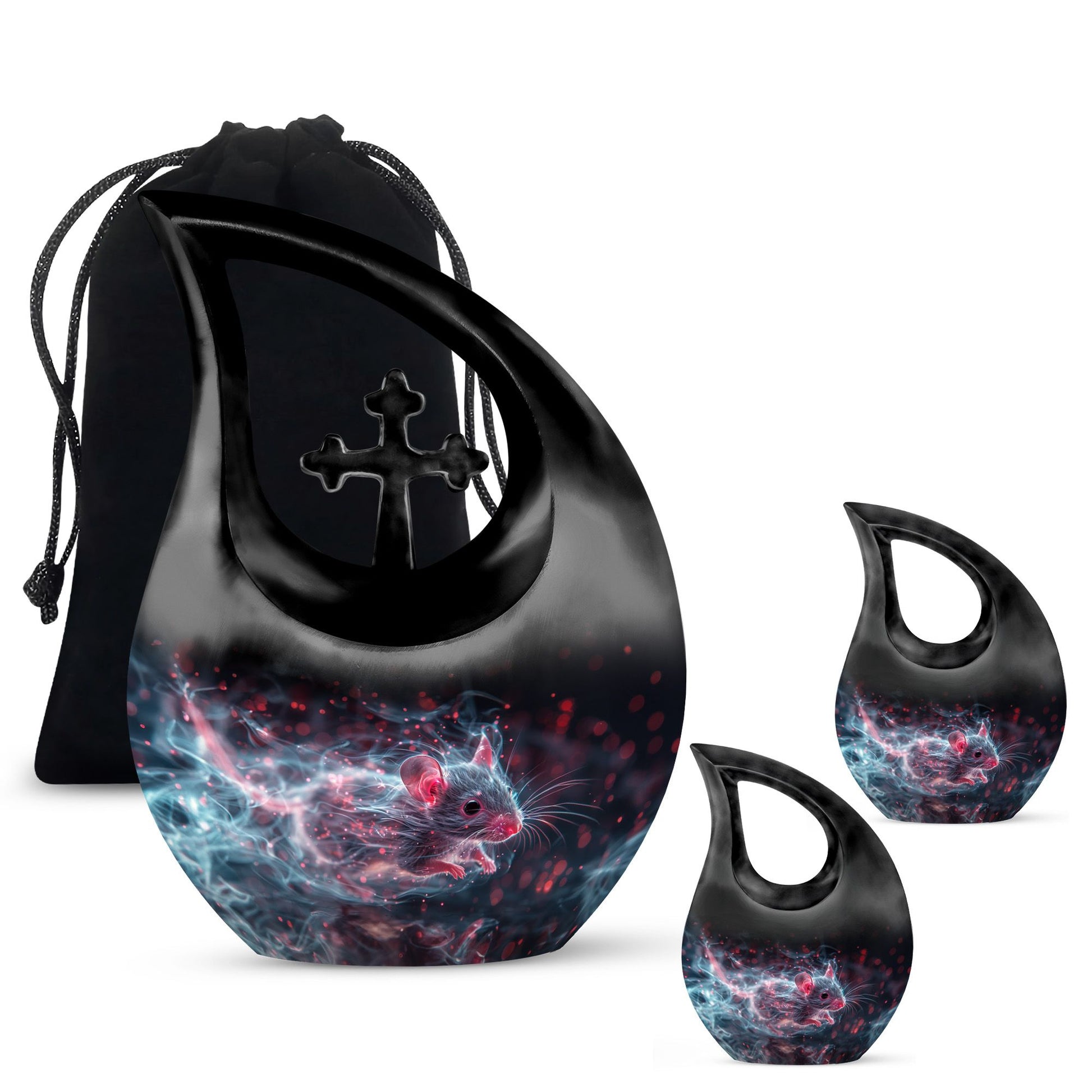 10-inch Mystical Nebula Mouse urn with Cross Drop design