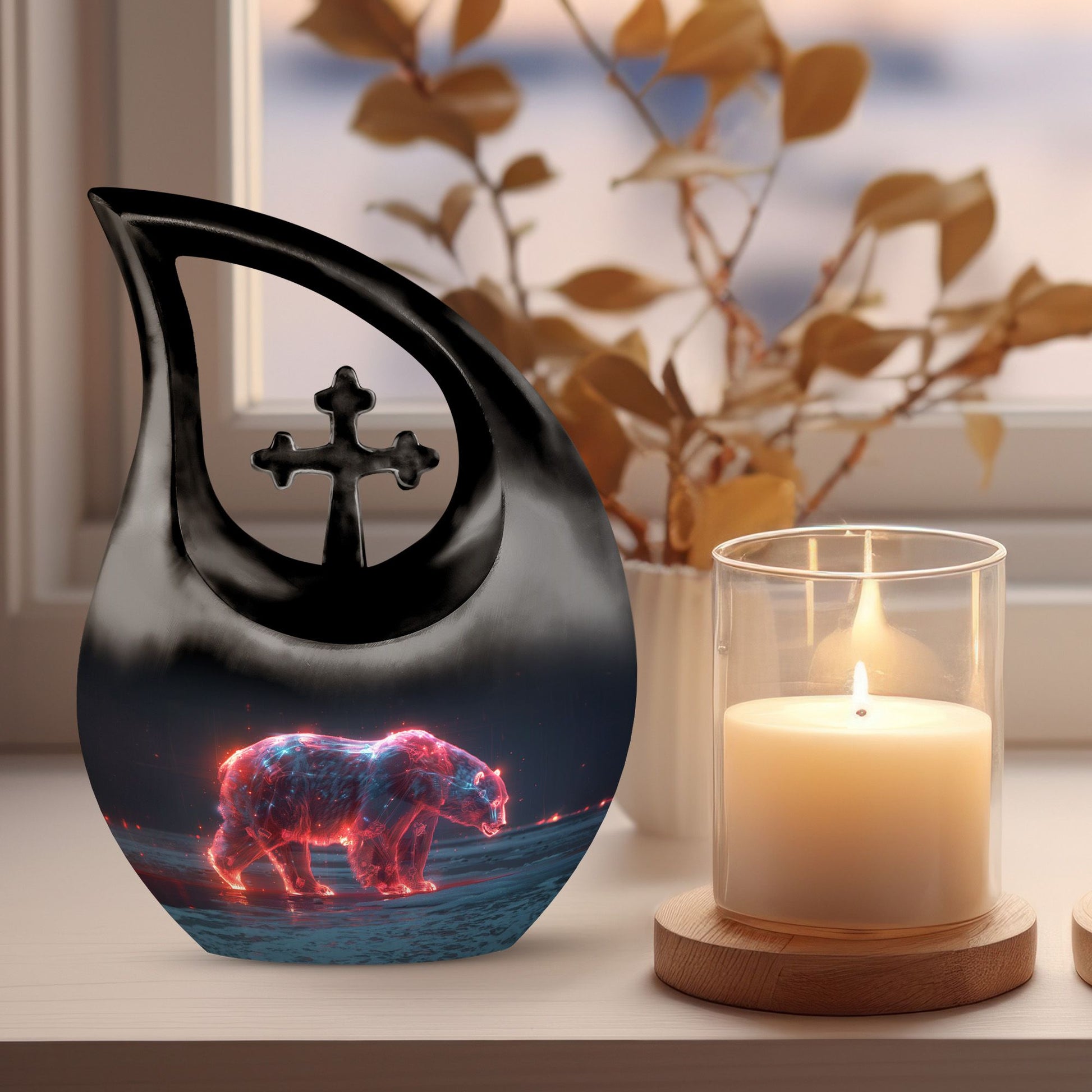 10-inch Polar Fire Sentinel Urn with Cross Drop design