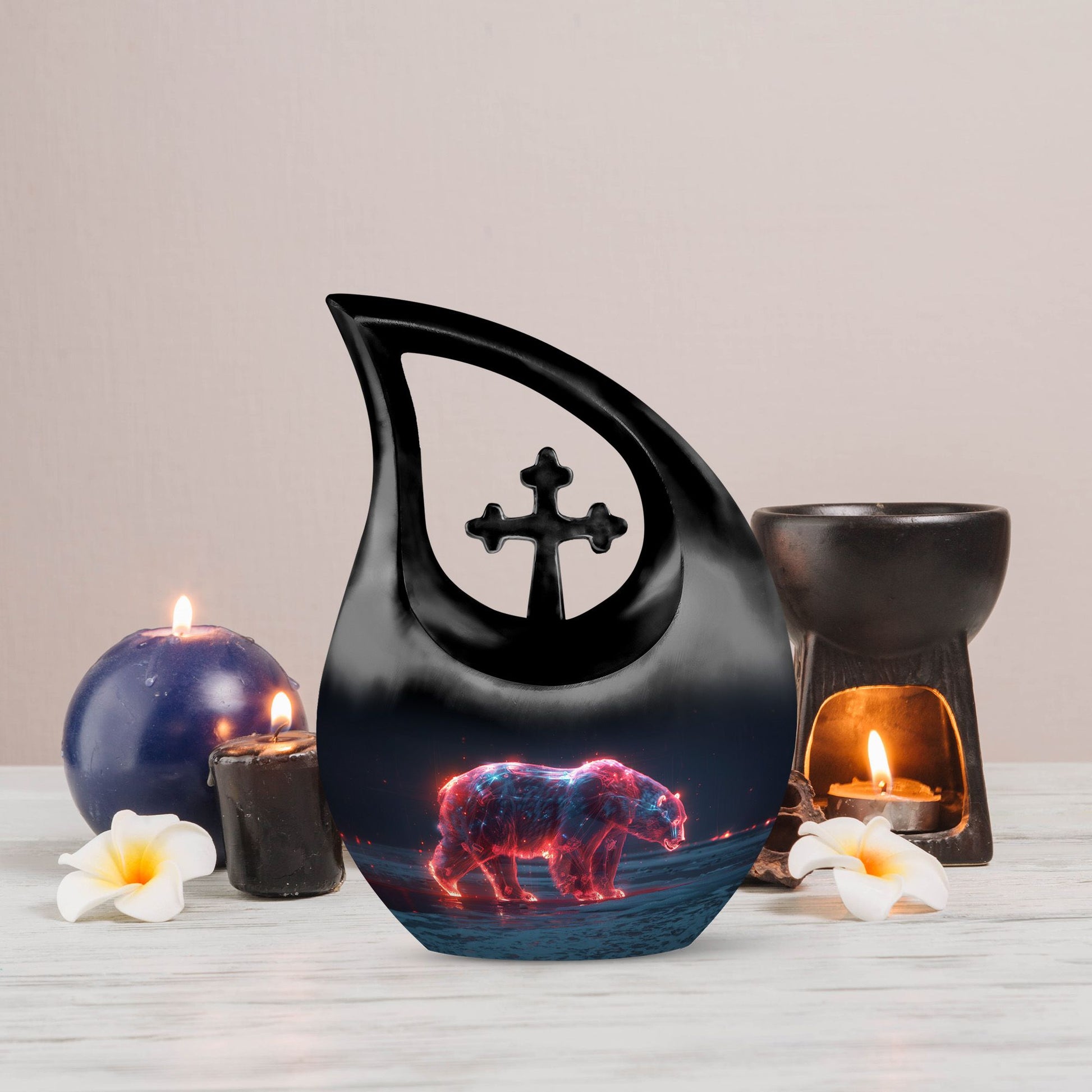 10-inch Polar Fire Sentinel Urn with Cross Drop design
