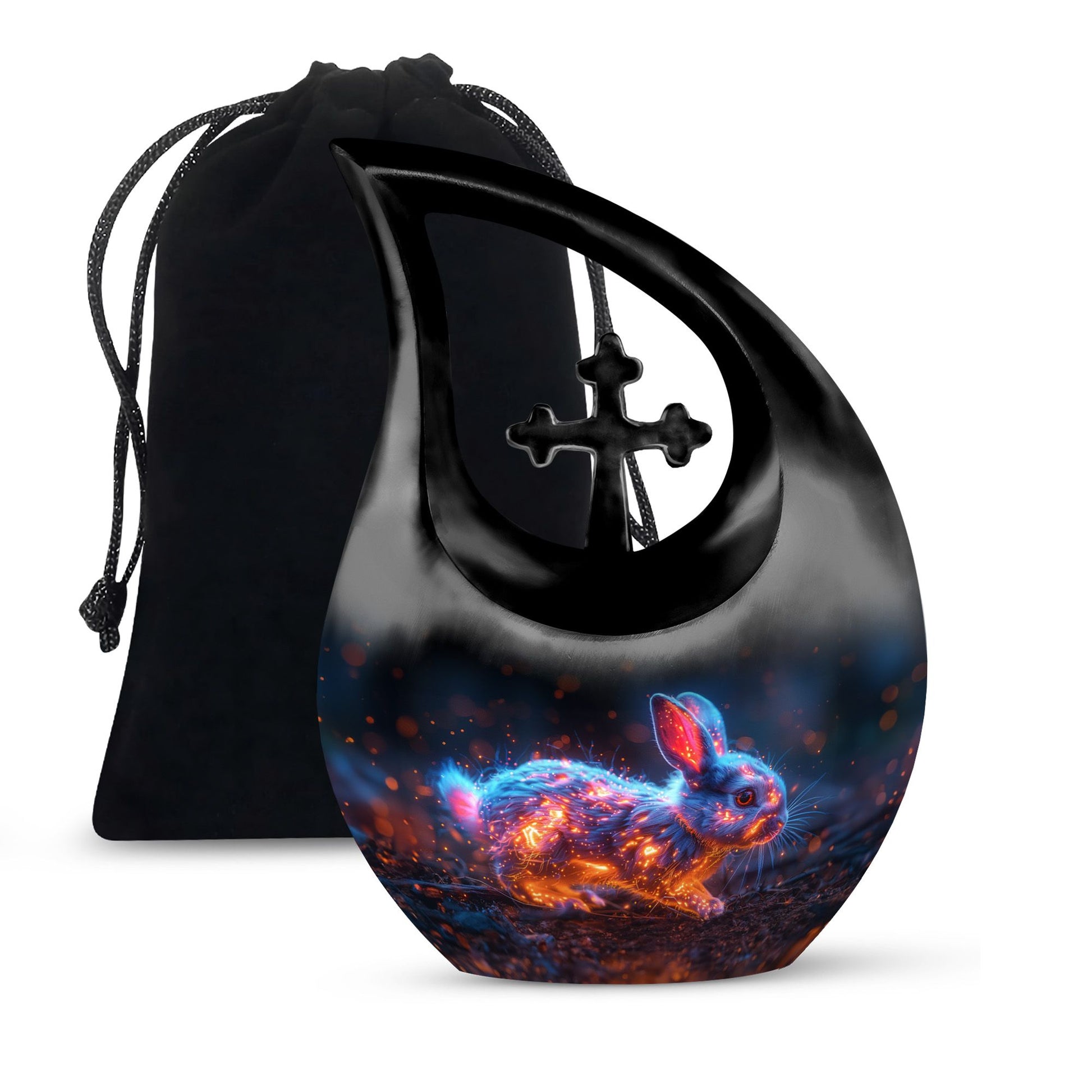 10 inch Mystic Fire Rabbit Urn, large drop shaped cremation 