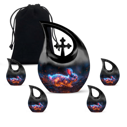 10 inch Mystic Fire Rabbit Urn, large drop shaped cremation 