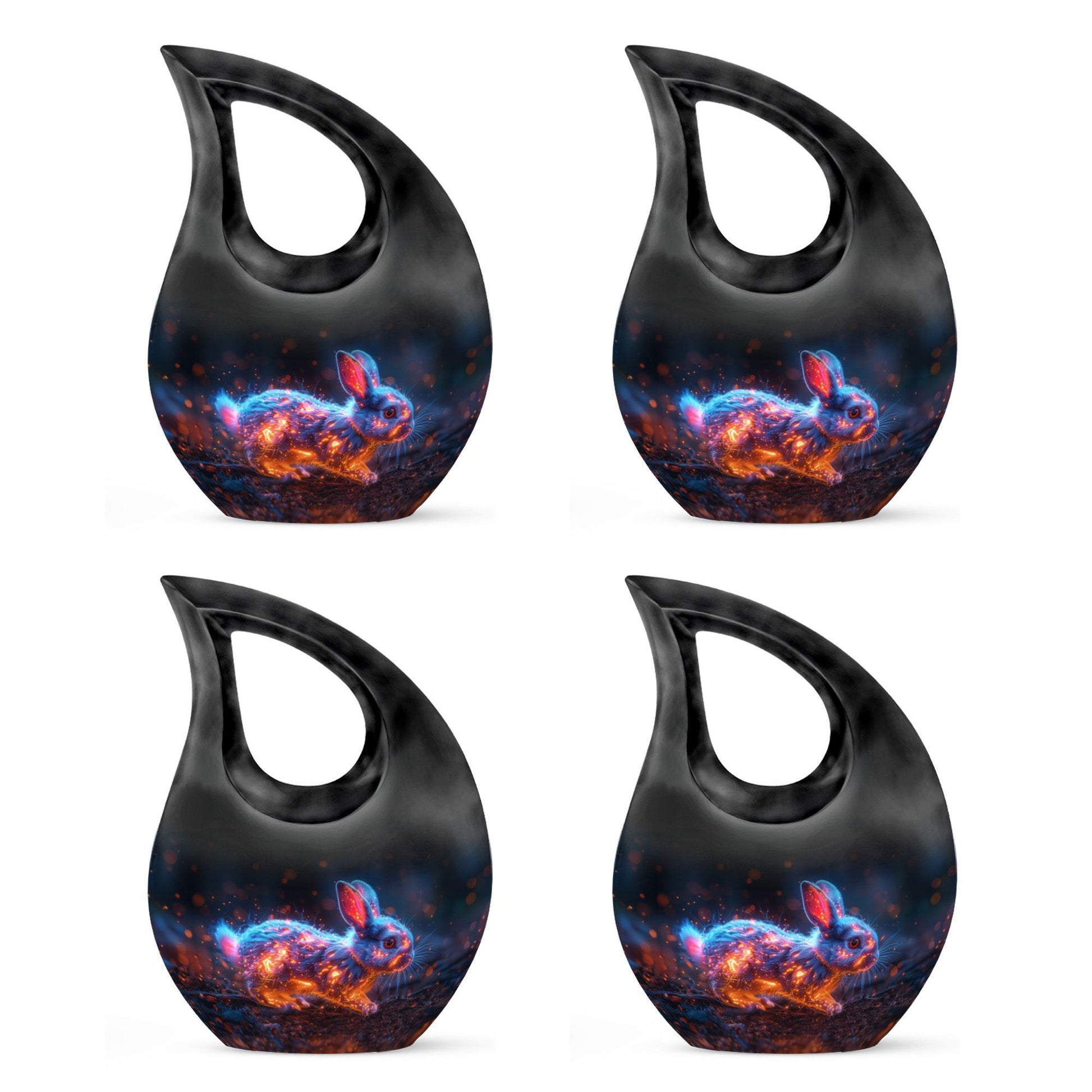 10 inch Mystic Fire Rabbit Urn, large drop shaped cremation 