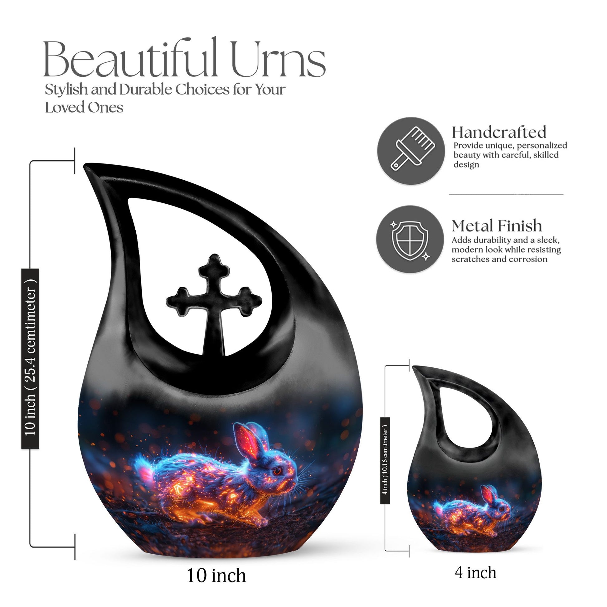 10 inch Mystic Fire Rabbit Urn, large drop shaped cremation 
