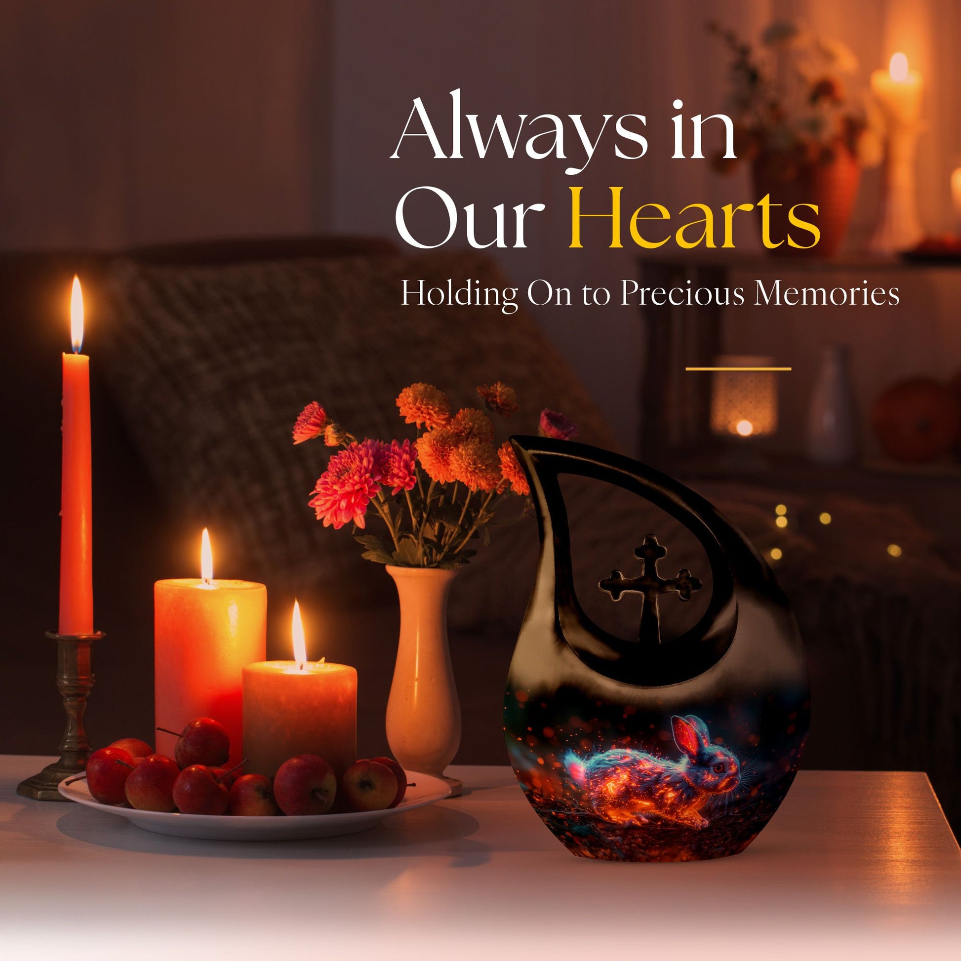 10 inch Mystic Fire Rabbit Urn, large drop shaped cremation 