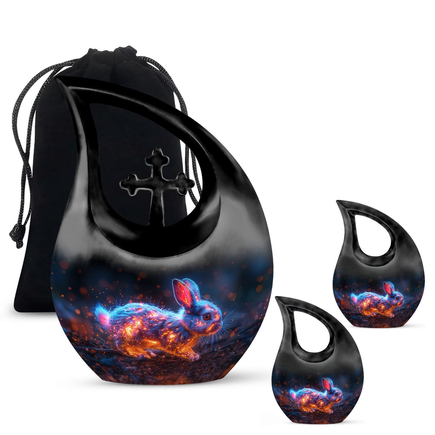 10 inch Mystic Fire Rabbit Urn, large drop shaped cremation 