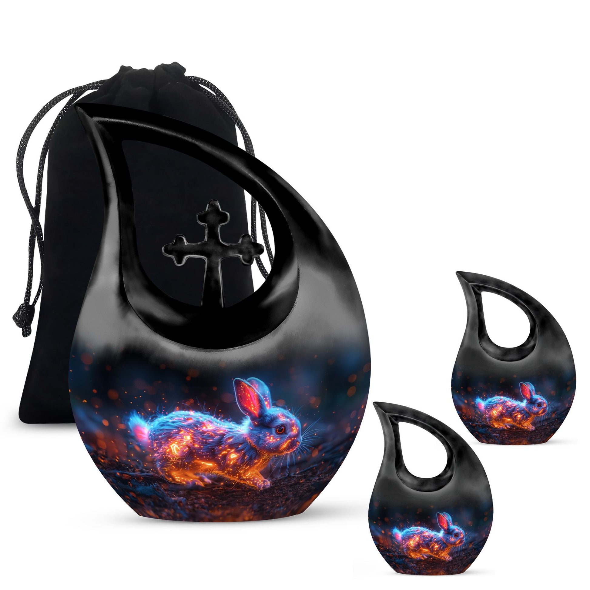 10 inch Mystic Fire Rabbit Urn, large drop shaped cremation 