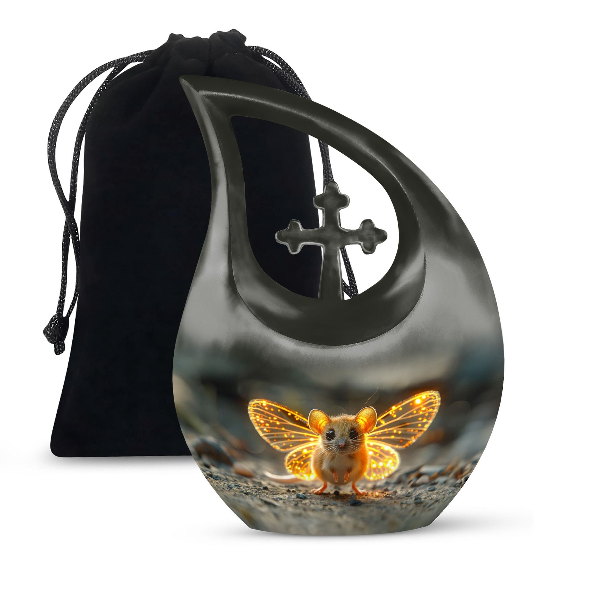 10-inch Mystic Firefly Mouse Urn, Cross Drop 