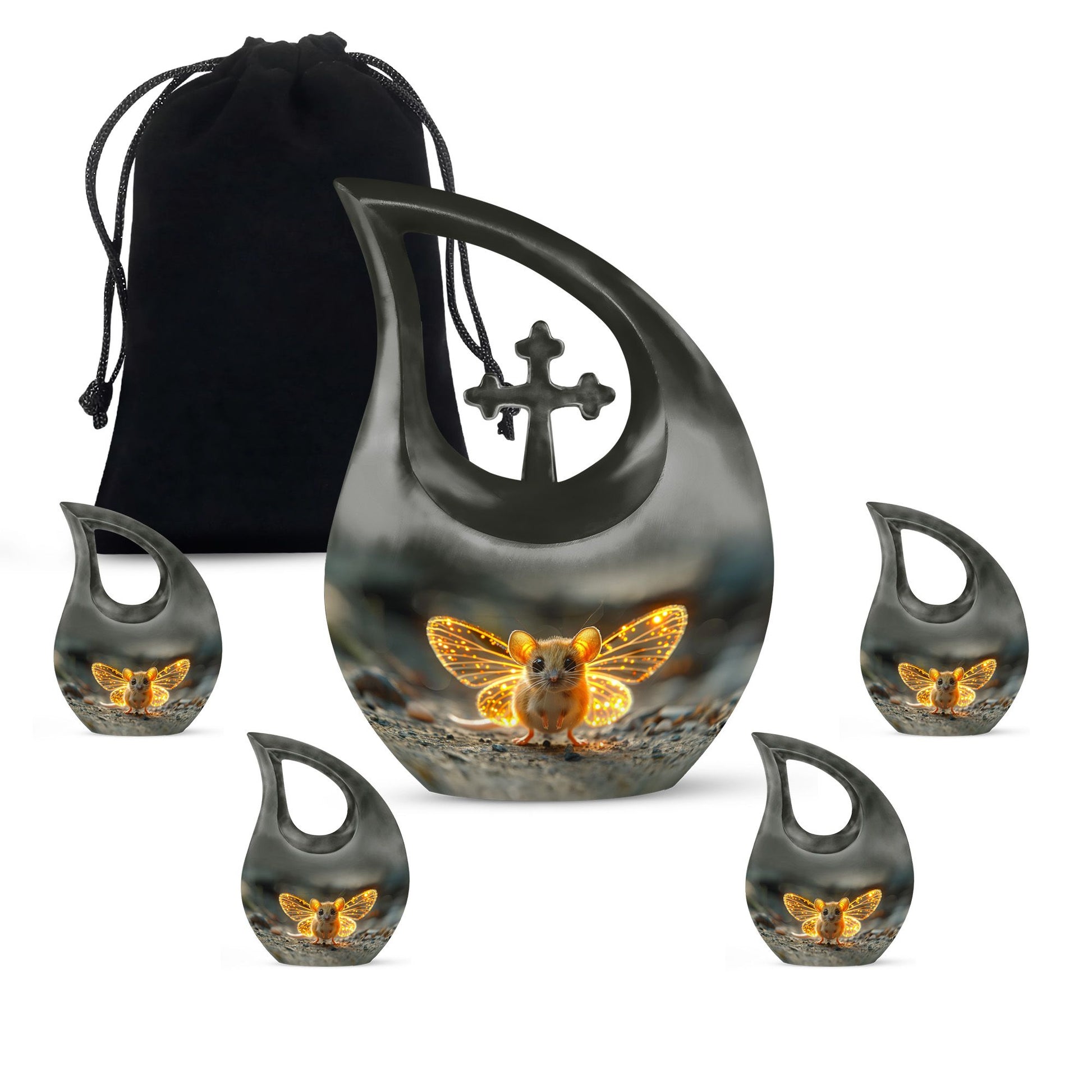 10-inch Mystic Firefly Mouse Urn, Cross Drop 