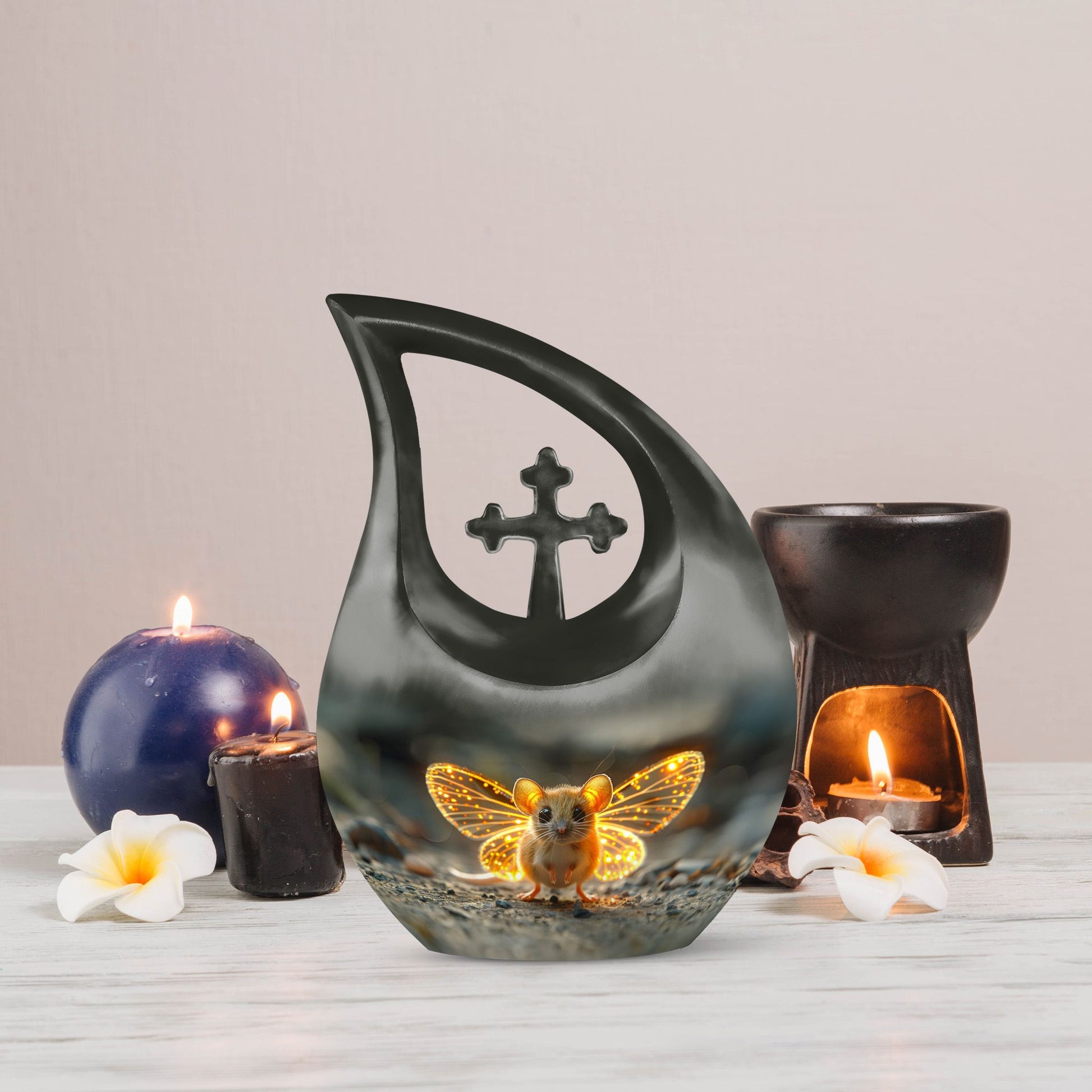 10-inch Mystic Firefly Mouse Urn, Cross Drop 