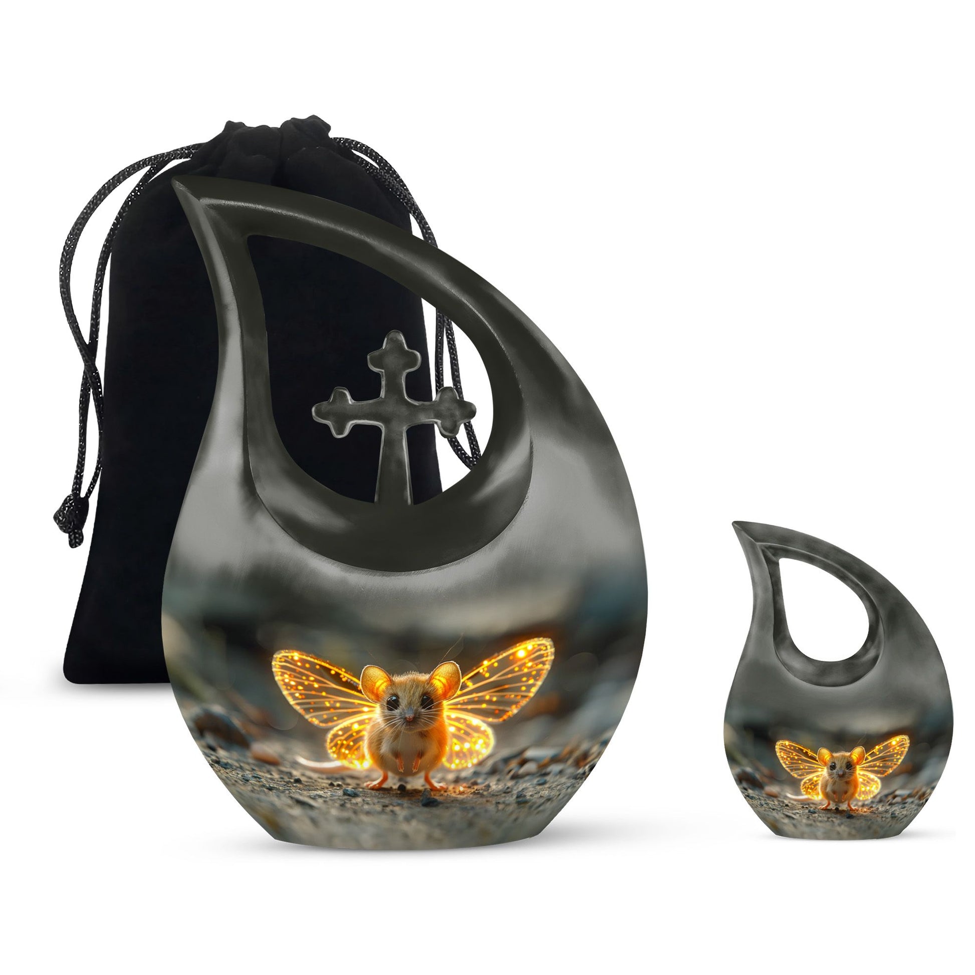 10-inch Mystic Firefly Mouse Urn, Cross Drop 