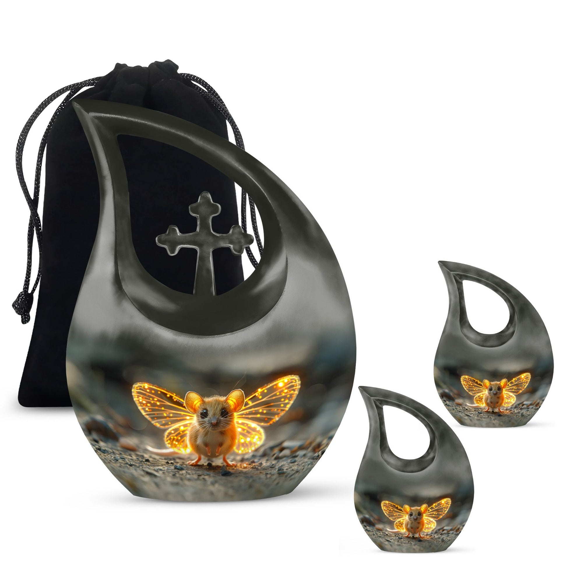 10-inch Mystic Firefly Mouse Urn, Cross Drop 
