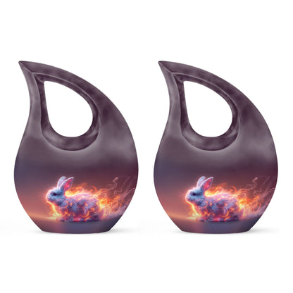 10-inch Fiery Ethereal Rabbit Urn with Cross Drop