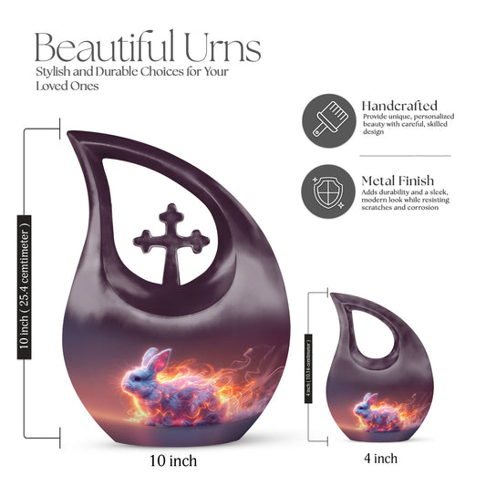 10-inch Fiery Ethereal Rabbit Urn with Cross Drop