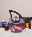 10-inch Fiery Ethereal Rabbit Urn with Cross Drop
