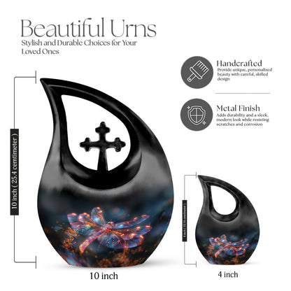 10-inch Digital Firefly Urn with Cross Drop design,