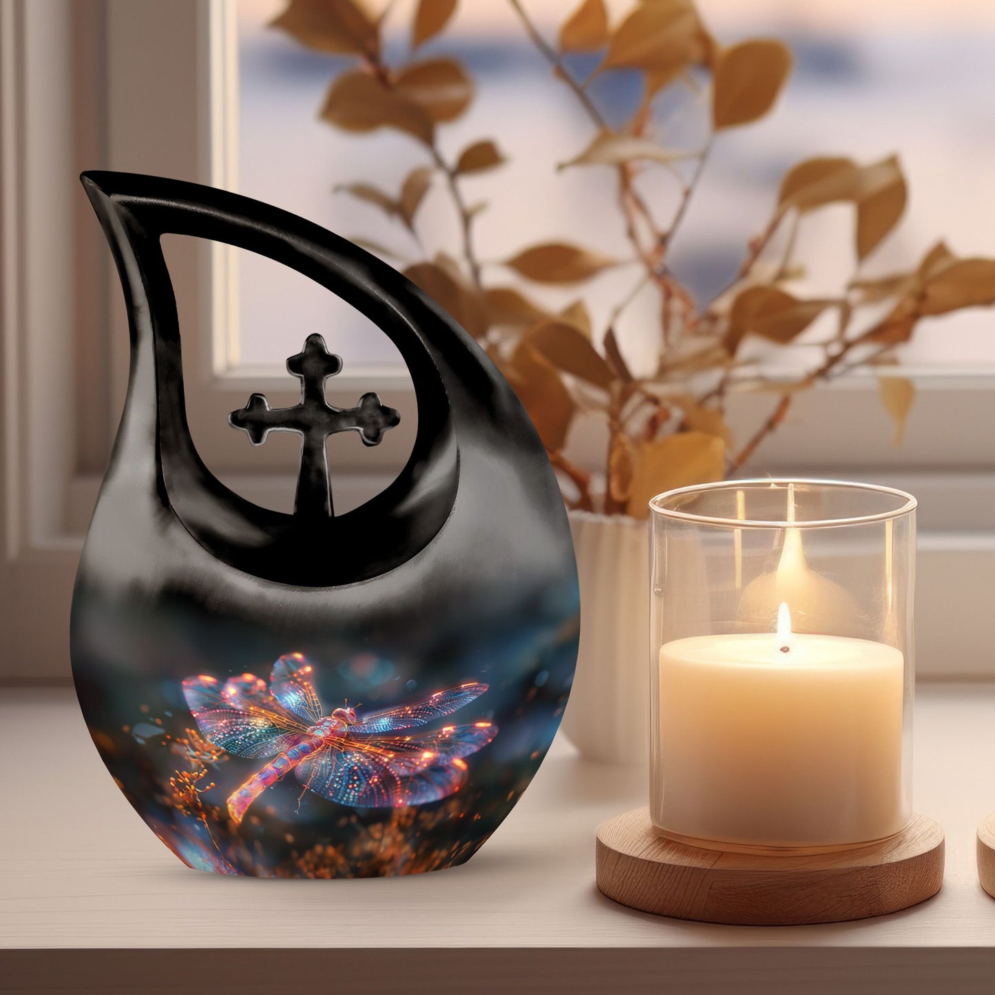10-inch Digital Firefly Urn with Cross Drop design,