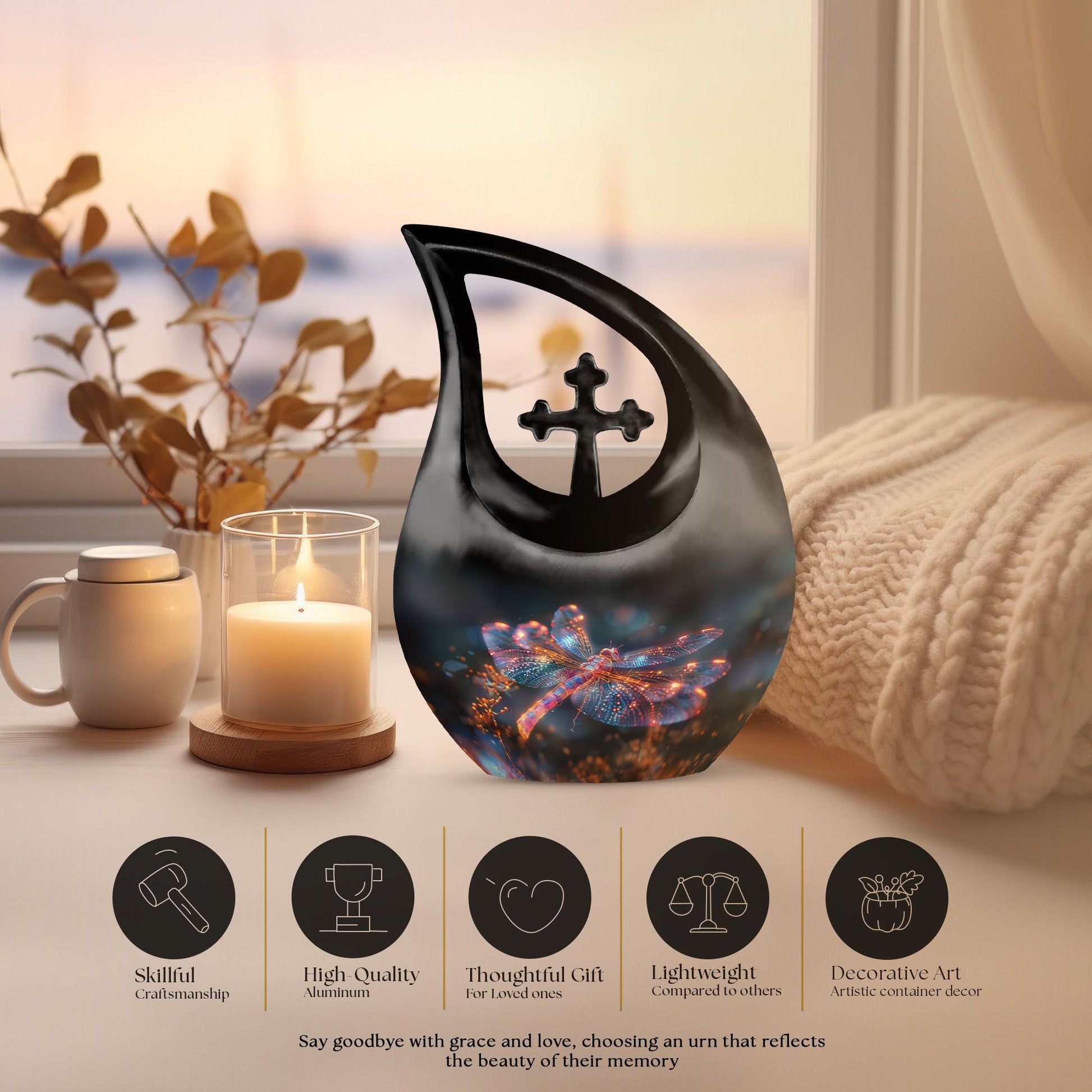 10-inch Digital Firefly Urn with Cross Drop design,