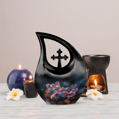 10-inch Digital Firefly Urn with Cross Drop design,
