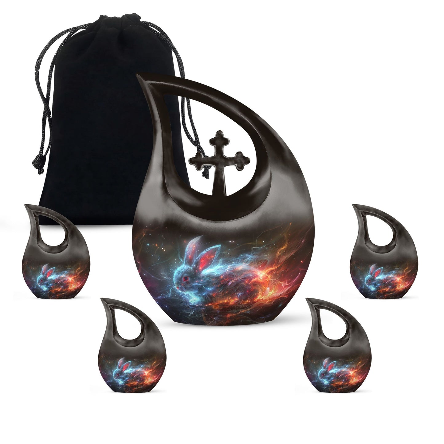 10-inch Nebula Blaze Rabbit Urn with cross drop 
