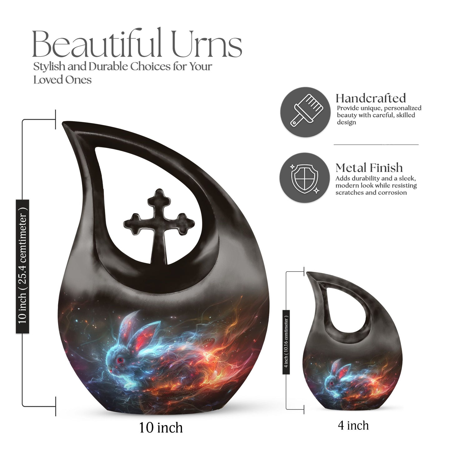 10-inch Nebula Blaze Rabbit Urn with cross drop 