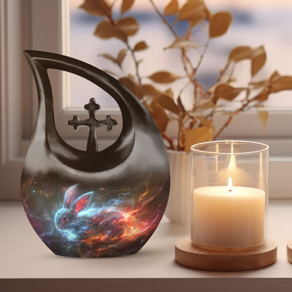 10-inch Nebula Blaze Rabbit Urn with cross drop 