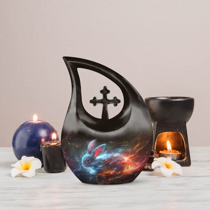 10-inch Nebula Blaze Rabbit Urn with cross drop 