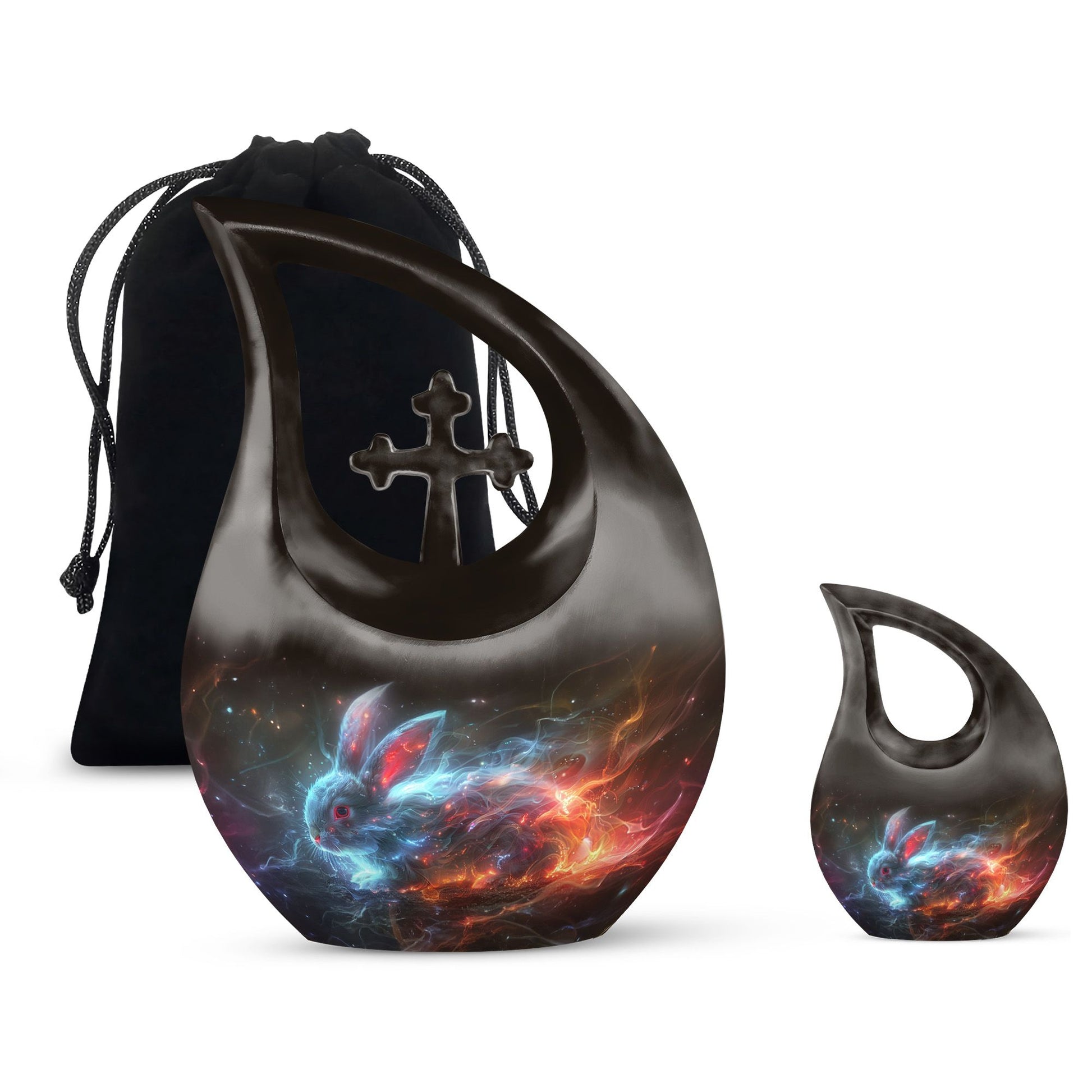 10-inch Nebula Blaze Rabbit Urn with cross drop 