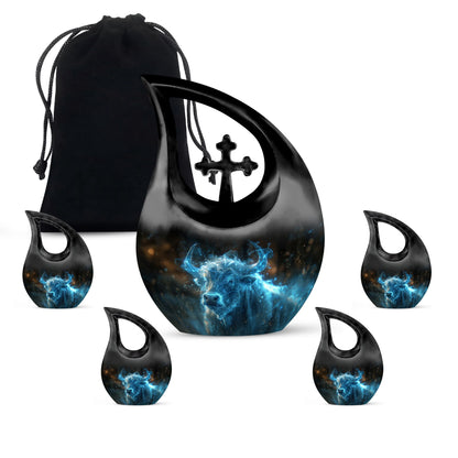 10-inch Cosmic Energy Bull urn with cross drop 
