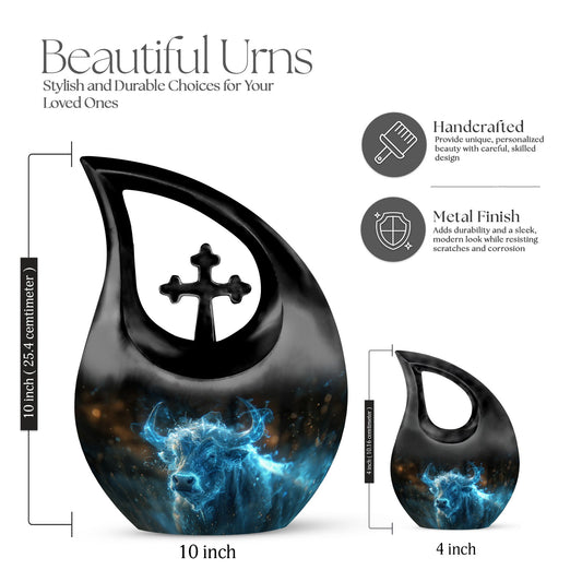 10-inch Cosmic Energy Bull urn with cross drop 