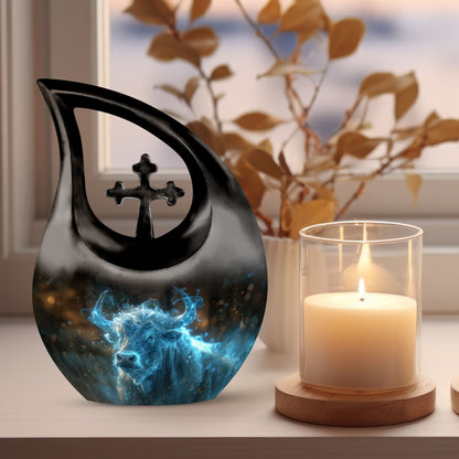 10-inch Cosmic Energy Bull urn with cross drop 