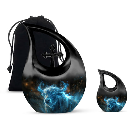10-inch Cosmic Energy Bull urn with cross drop 