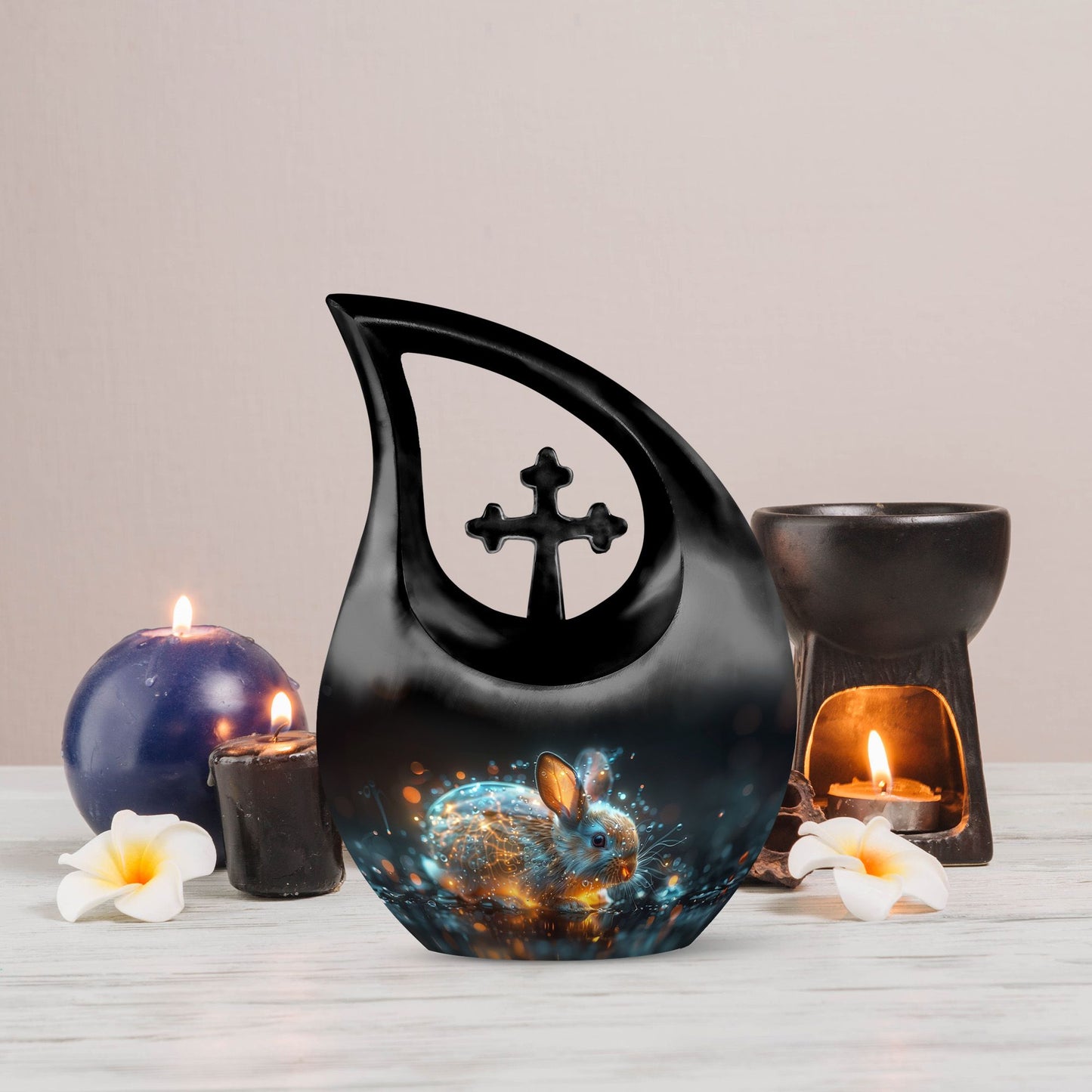 10 inch Luminous Mystic Hare Urn with Cross Drop design 