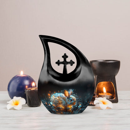10 inch Luminous Mystic Hare Urn with Cross Drop design 