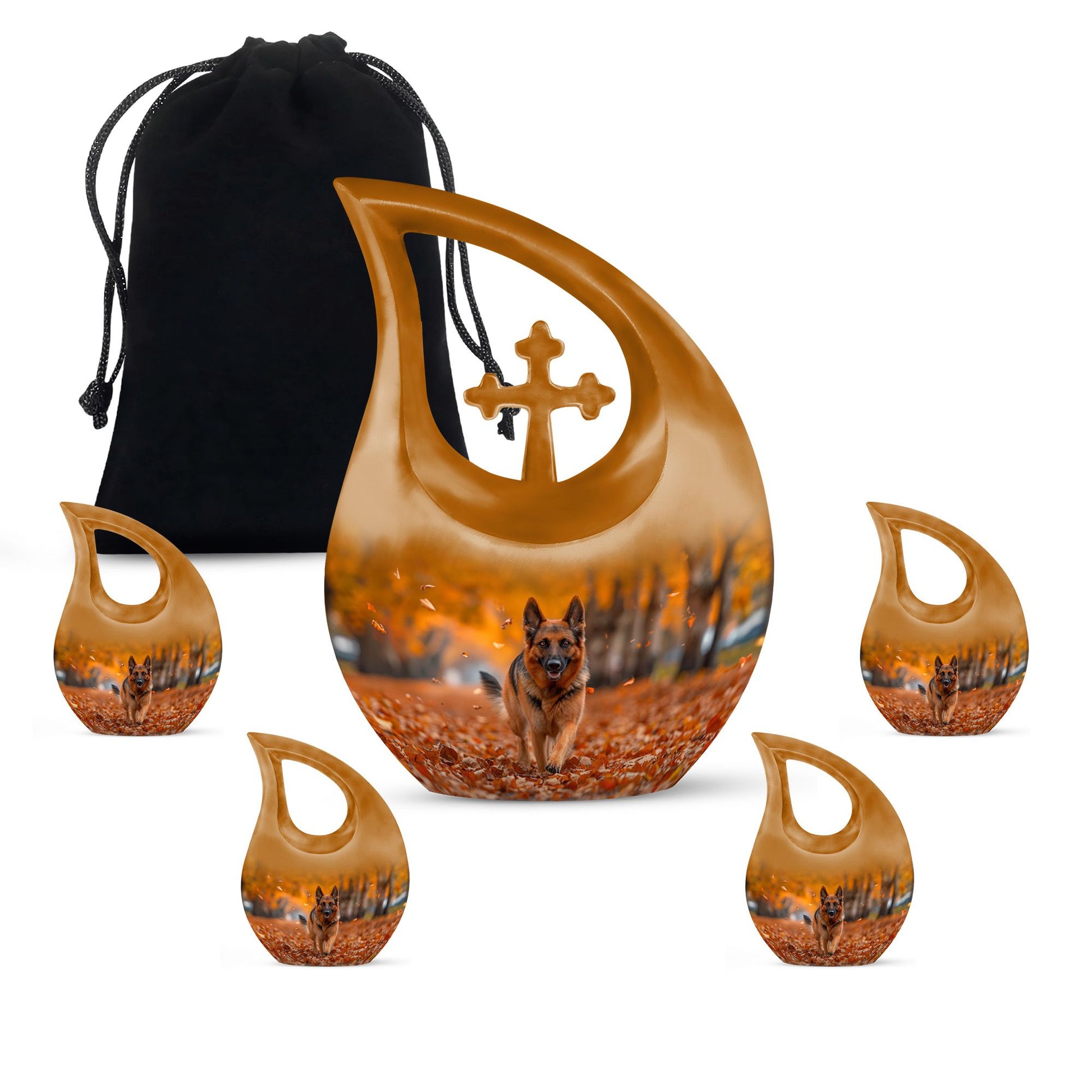 10-inch Autumn Canine Stroll Urn, Cross Drop design, 