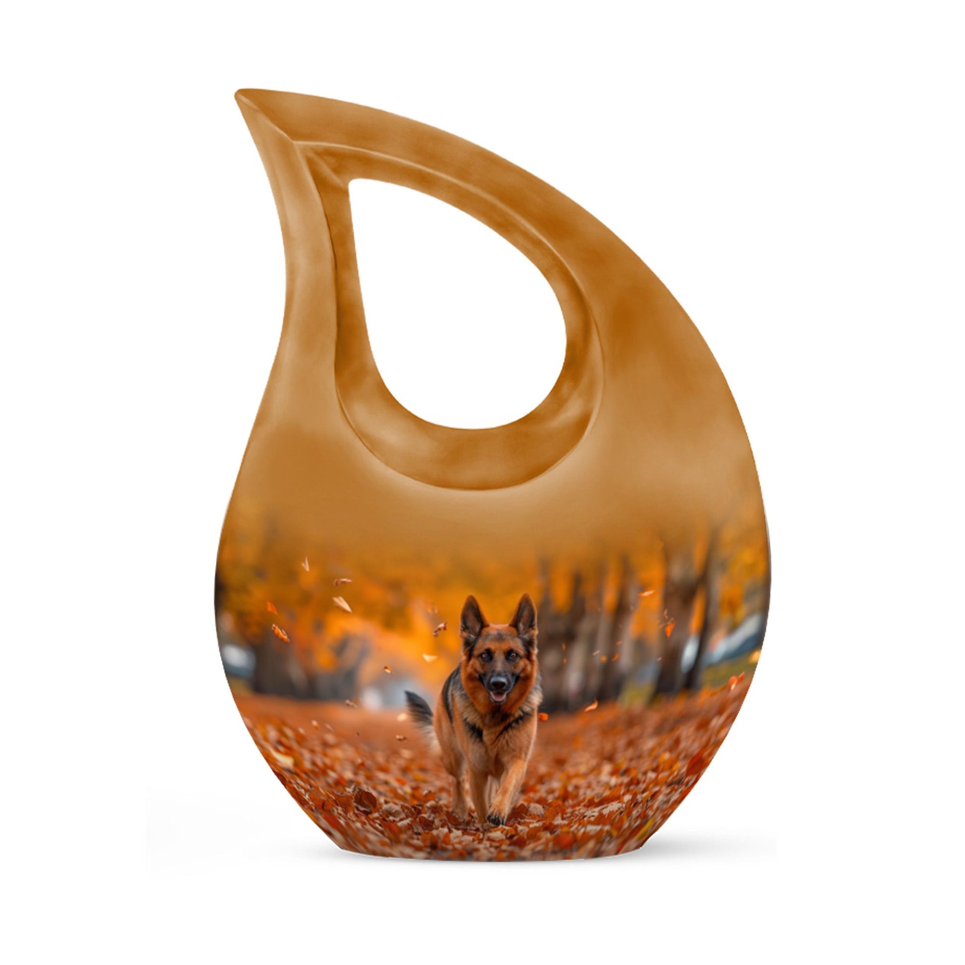 10-inch Autumn Canine Stroll Urn, Cross Drop design, 
