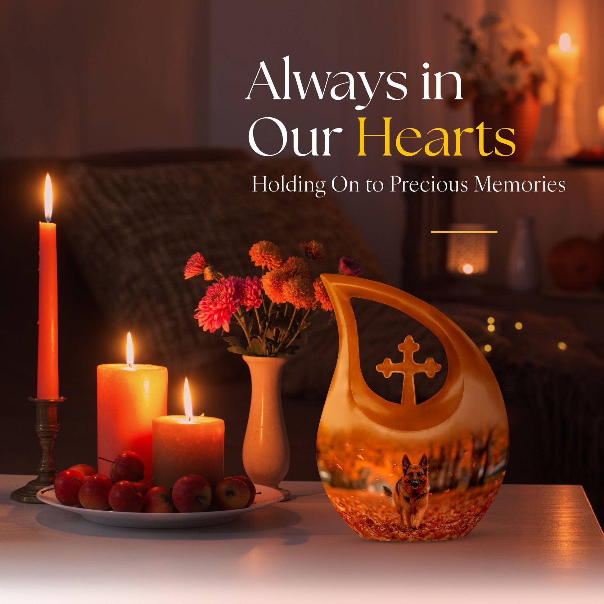 10-inch Autumn Canine Stroll Urn, Cross Drop design, 