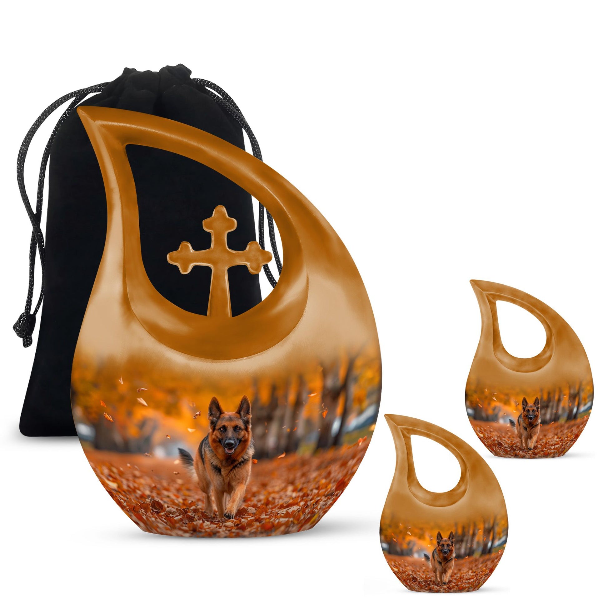 10-inch Autumn Canine Stroll Urn, Cross Drop design, 