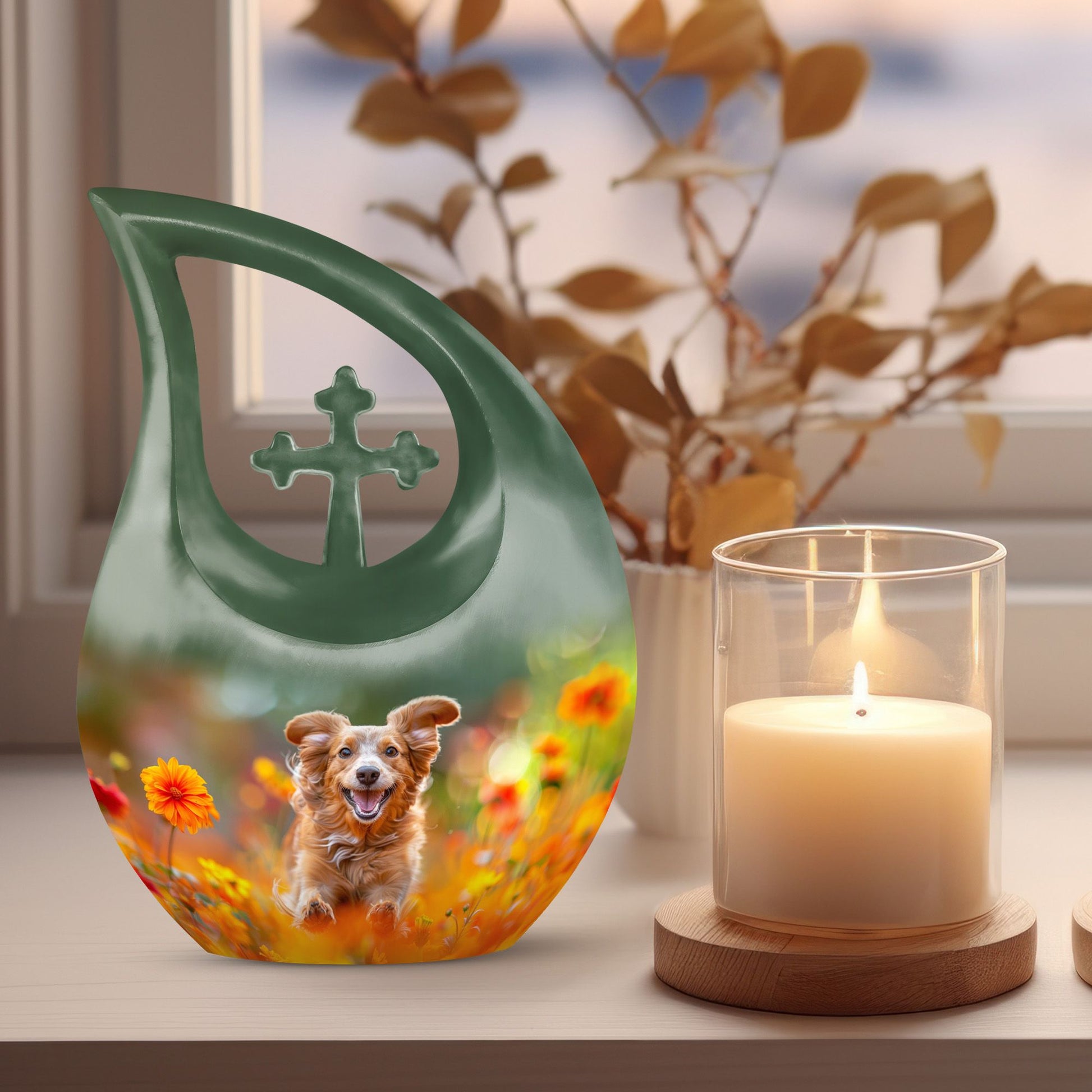 Joyful Floral Frolic Urn, 10-Inch Cross Drop Personal Urn 
