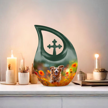 Joyful Floral Frolic Urn, 10-Inch Cross Drop Personal Urn 