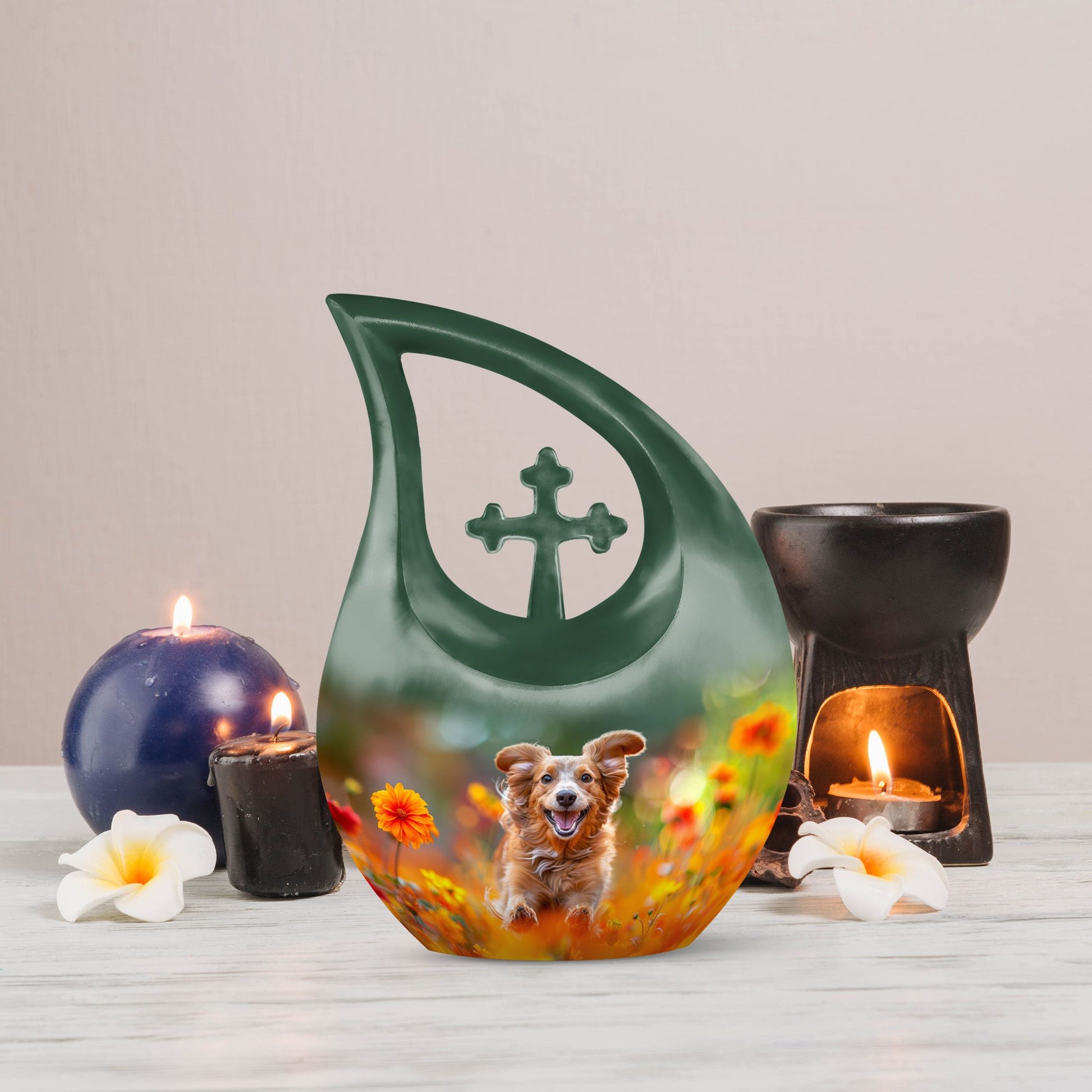 Joyful Floral Frolic Urn, 10-Inch Cross Drop Personal Urn 