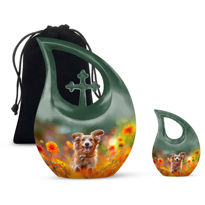 Joyful Floral Frolic Urn, 10-Inch Cross Drop Personal Urn 