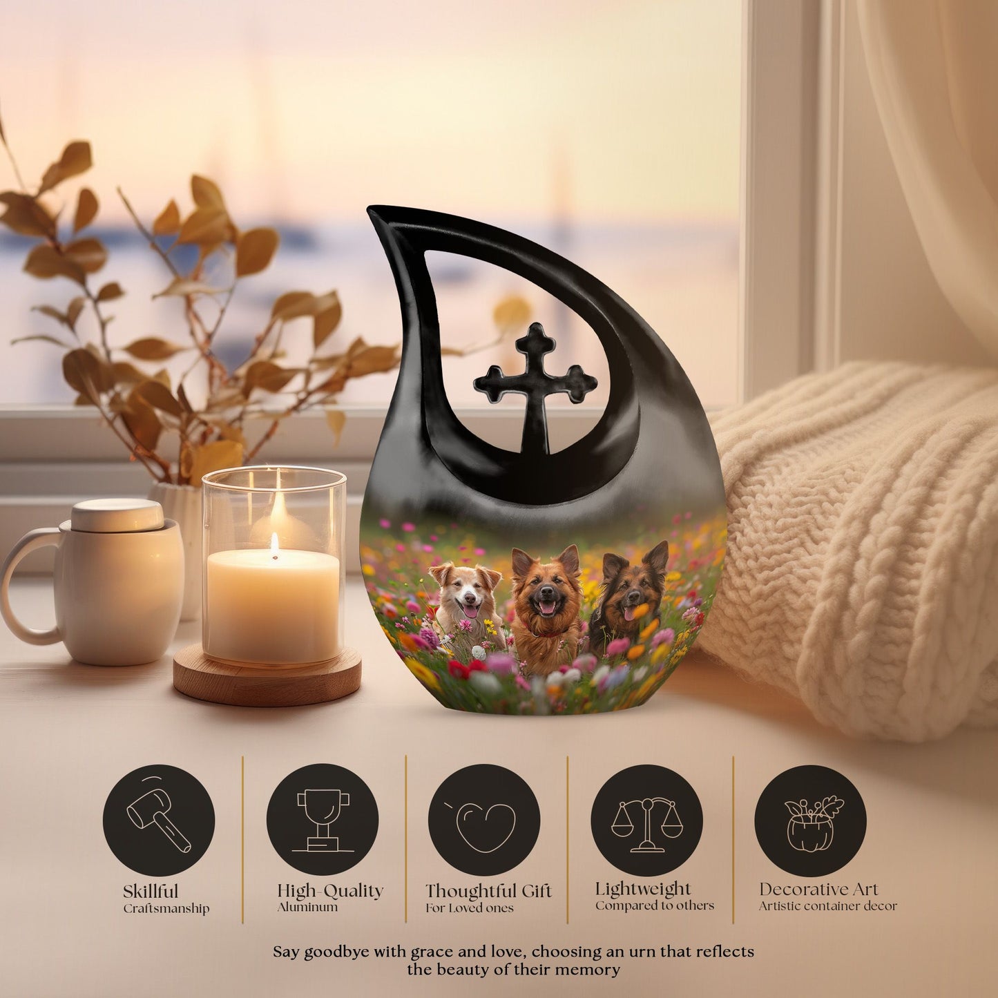 Meadow Canines Bliss Small Urn with Cross Drop 
