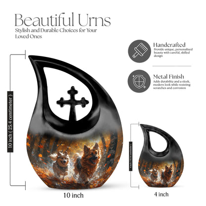10-inch Autumn Frolic Light Urn with Cross Drop design,