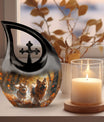10-inch Autumn Frolic Light Urn with Cross Drop design,