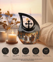 10-inch Autumn Frolic Light Urn with Cross Drop design,