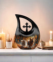 10-inch Autumn Frolic Light Urn with Cross Drop design,