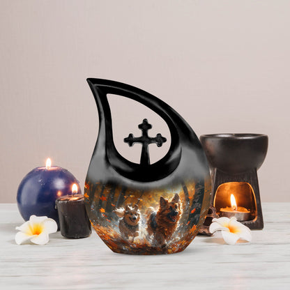10-inch Autumn Frolic Light Urn with Cross Drop design,