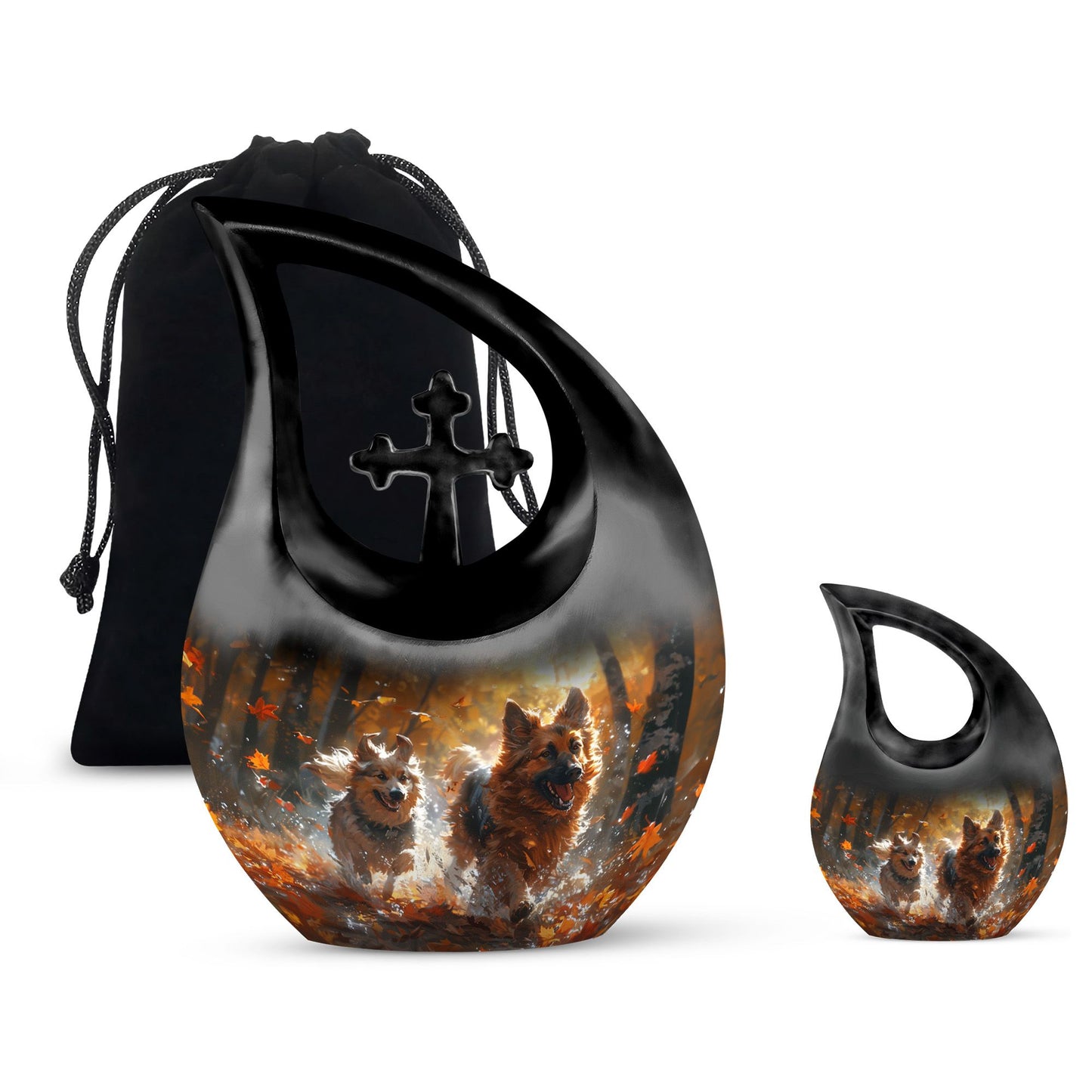 10-inch Autumn Frolic Light Urn with Cross Drop design,